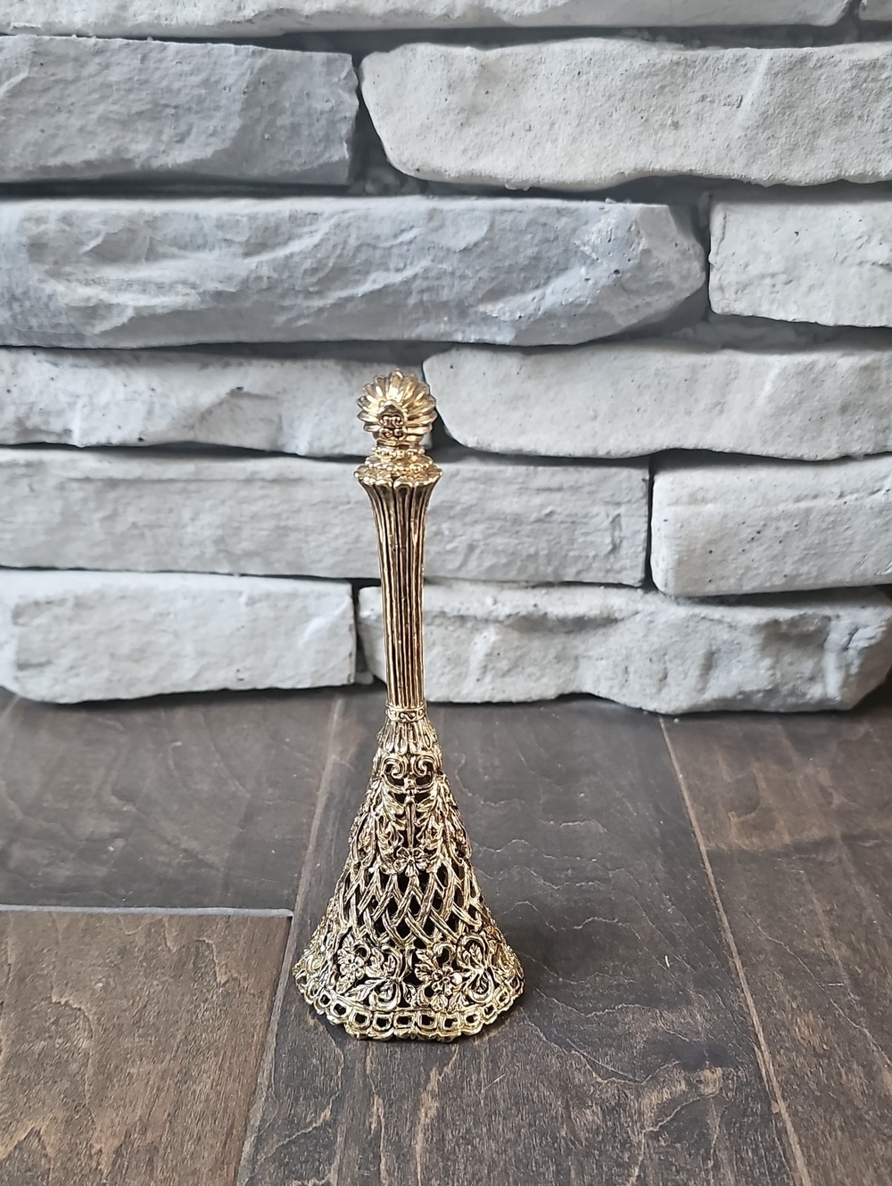 Vintage Bouquet 1990s Solid Shiny Brass Tussie Mussie Filigree Posy Holder